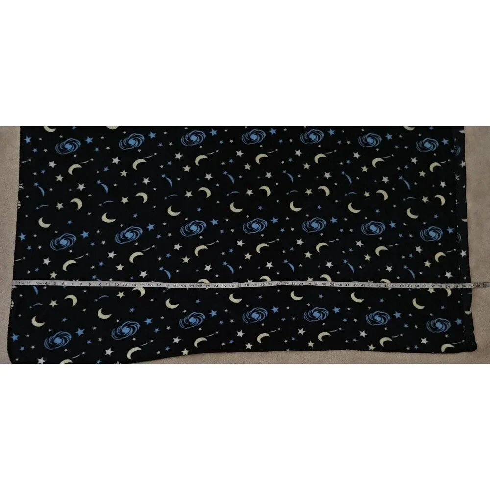 Blue White Yellow Moon Stars Fleece Blanket / Window Cover Drape 50x57 READ